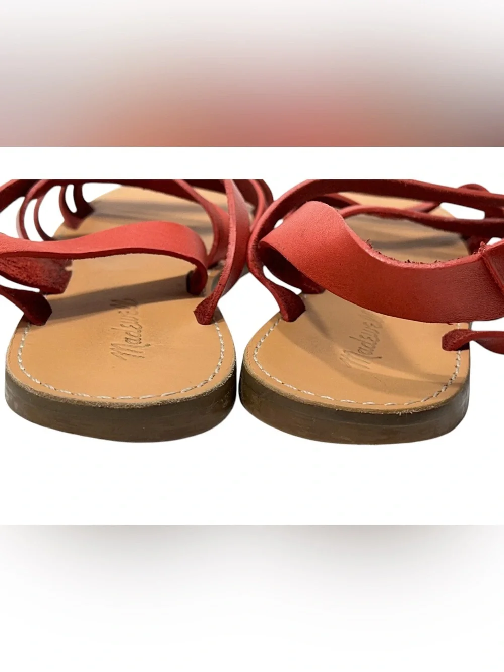 Madewell The Boardwalk Women’s Side 8 US Sandals Leather Upper Red Strap G2006